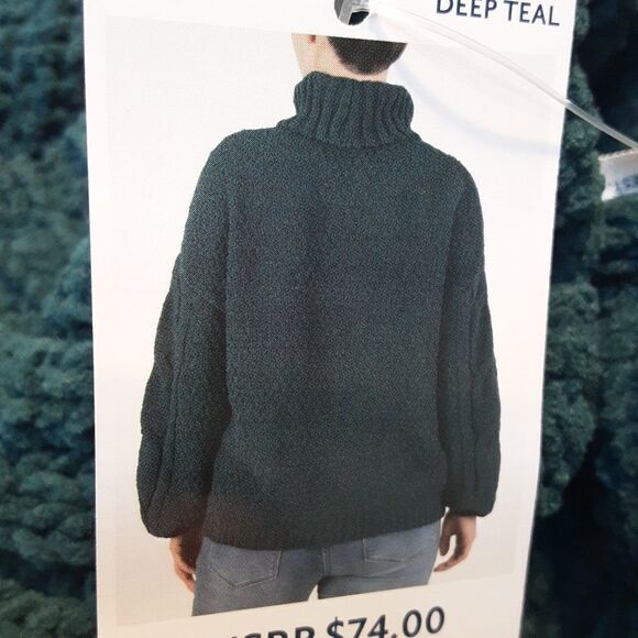 SEVEN7 Chenille Oversize Sweater, Deep Teal, Cable Knit, See Measurements - Picture 5 of 7